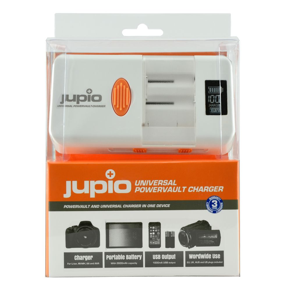 Jupio univerzális utazó akkumulátortöltő és 2600mAh külső akkumulátor, fényképezőgép akku, AA, AAA, + USB töltéshez