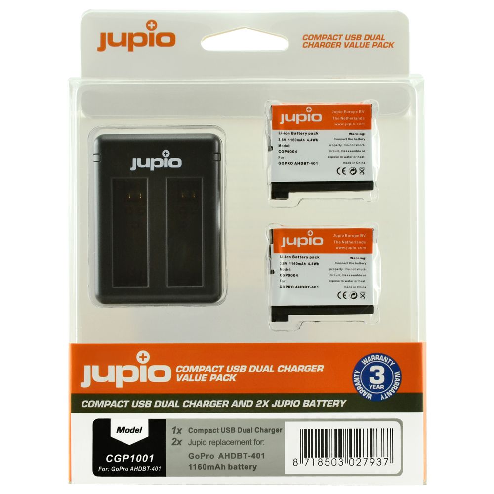 Jupio Value Pack GoPro AHDBT-401 HERO4 1160mAh 2db akciókamera akkumulátor + USB dupla töltő