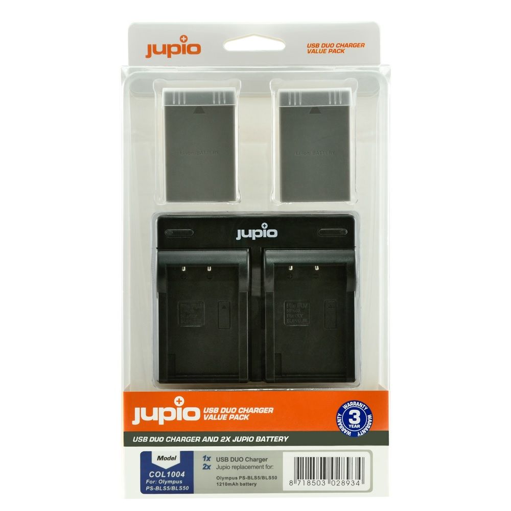 Jupio Value Pack 2x PS-BLS5 / PS-BLS50 1210 mAh Olympus fényképezőgép akkumulátor + USB dual töltő