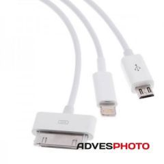 Jupio 3in1 univerzális átalakító és adatkábel USB-ről mikro-USB-re, lightning-ra, Apple 30 tűs csatlakozóra