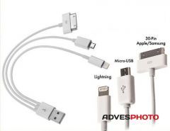 Jupio 3in1 univerzális átalakító és adatkábel USB-ről mikro-USB-re, lightning-ra, Apple 30 tűs csatlakozóra