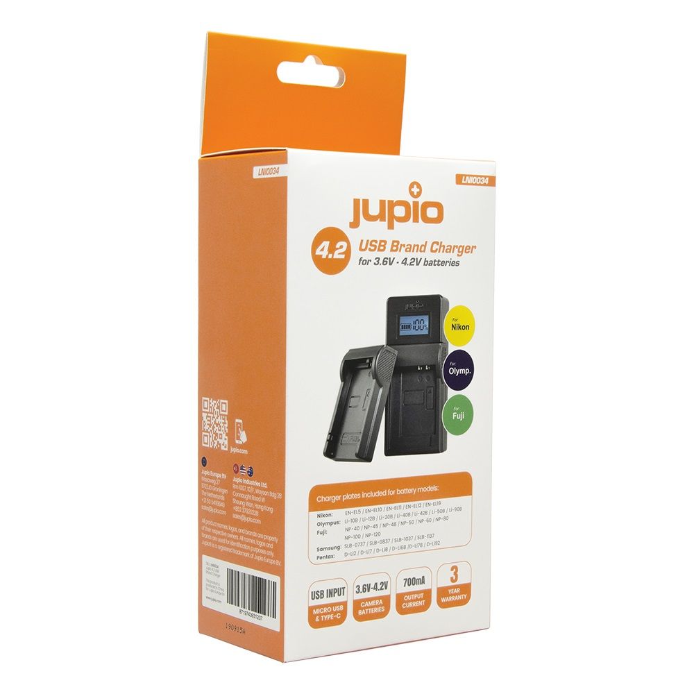 Jupio USB akkumulátor töltő Fuji/Olympus/Nikon 3.6V-4.2V akkumulátorokhoz
