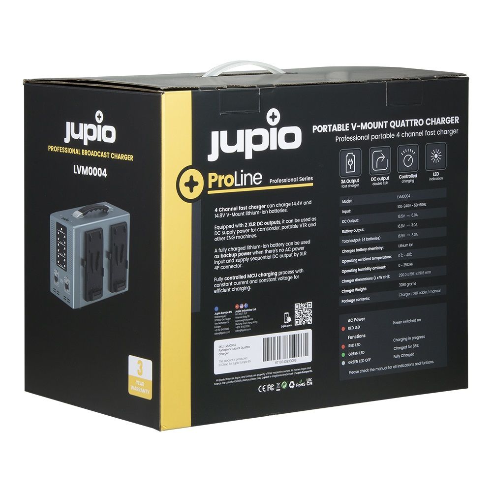 Jupio ProLine V-Mount hordozható Quattro akkumulátor töltő