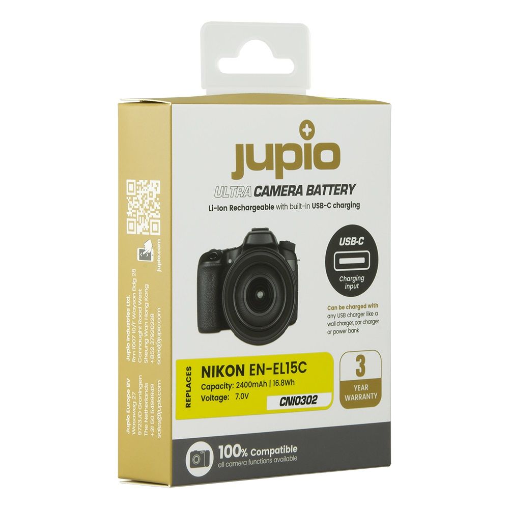 Jupio Ultra-C Nikon EN-EL15C 2400mAh fényképezőgép akkumulátor USB-C töltéssel (kivétel a Nikon Z8-hoz)