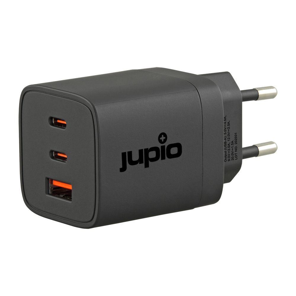Jupio háromportos GaN töltő 65W (2× USB‑C + 1× USB‑A)