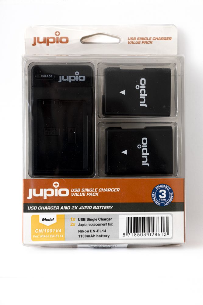 Jupio EN-EL14(A) Value Pack – 2×1100 mAh akkumulátor + USB egyes töltő